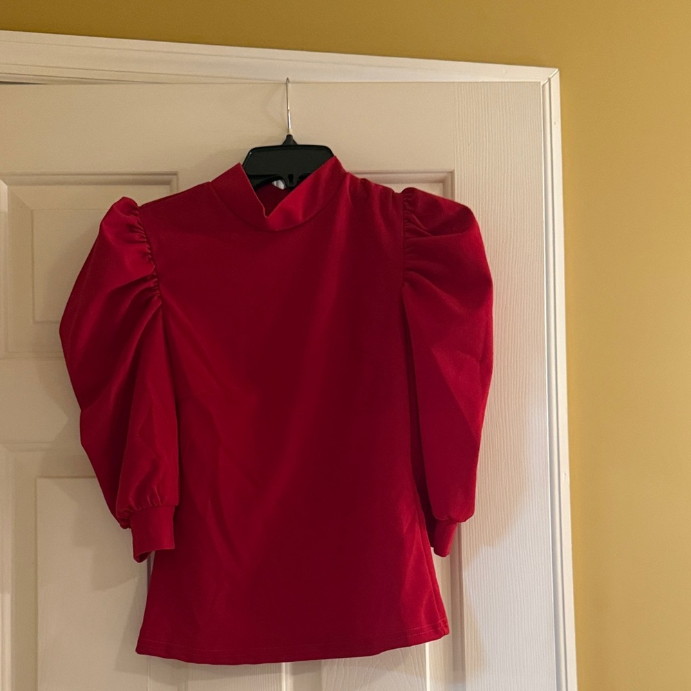 SHEIN Red Puff Sleeve Blouse